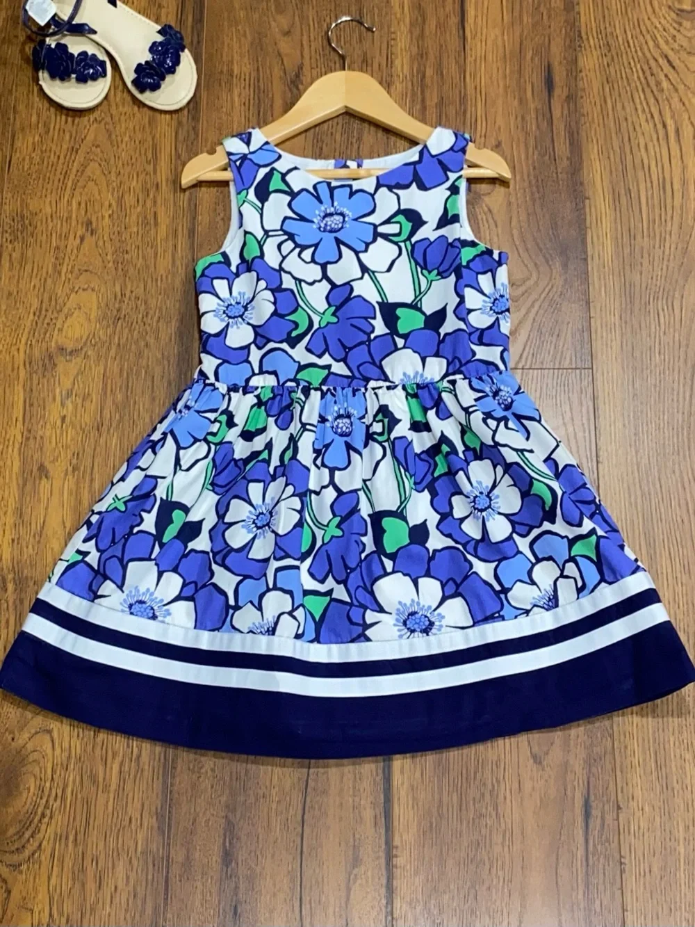 Gymboree Girls Spring Prep Blue, White and Green Floral Sleeveless Dress Size 6